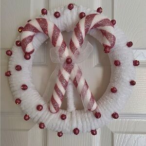 Sparkling Holiday Candy Cane Wreath Pink and White